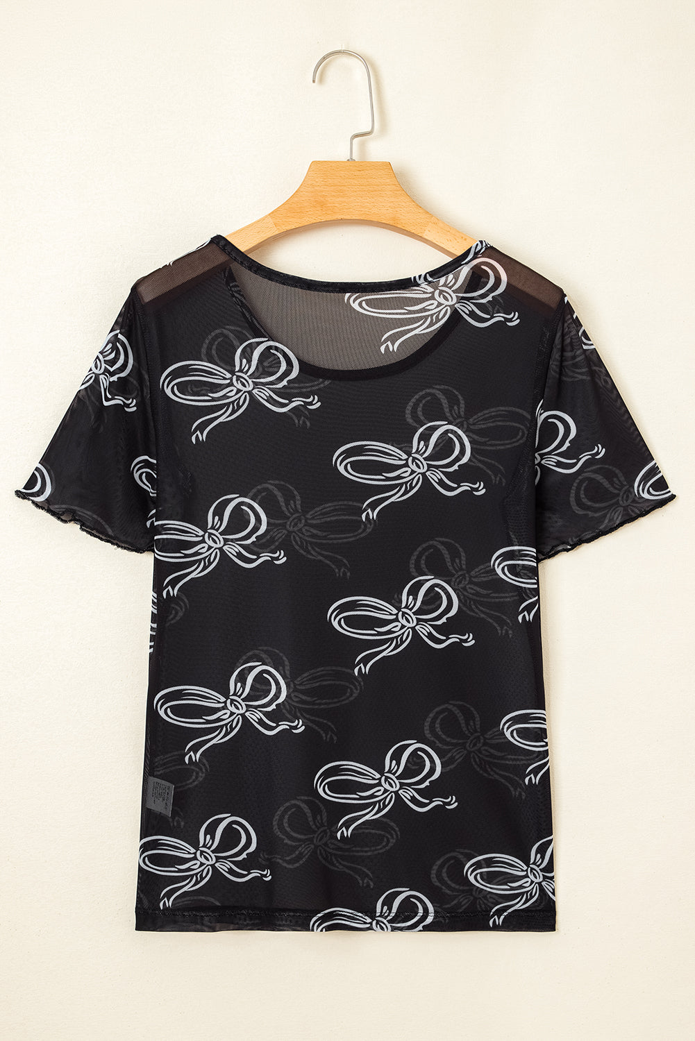 Threaded Pear Maddie Bow Mesh Short Sleeve Top