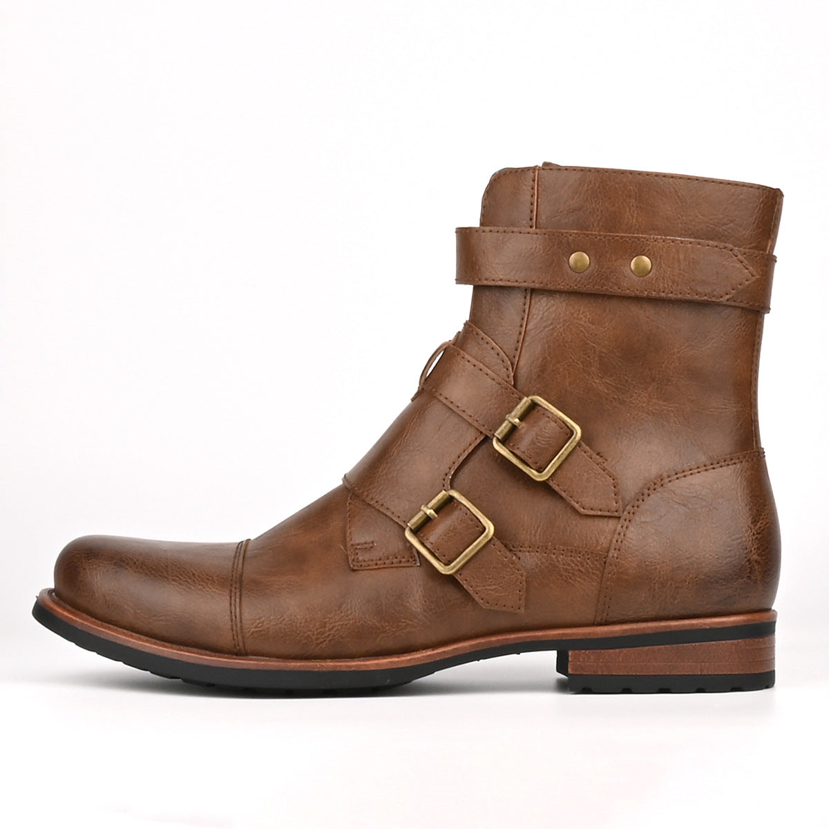 Men’s Minimalist Denim Vintage Boots | Metal Buckle Side-Zip Casual Boots | Low-Heeled Rugged Denim Footwear | Modern Retro Streetwear Boots for Men