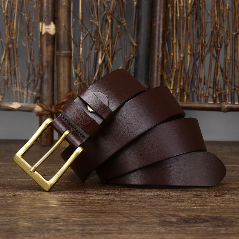 Men’s First Layer Cowhide Leather Belt | Premium Simple Glossy Pin Buckle Belt | High-End Genuine Leather Casual & Formal Waistband | Durable Full-Grain Leather Men's Belt