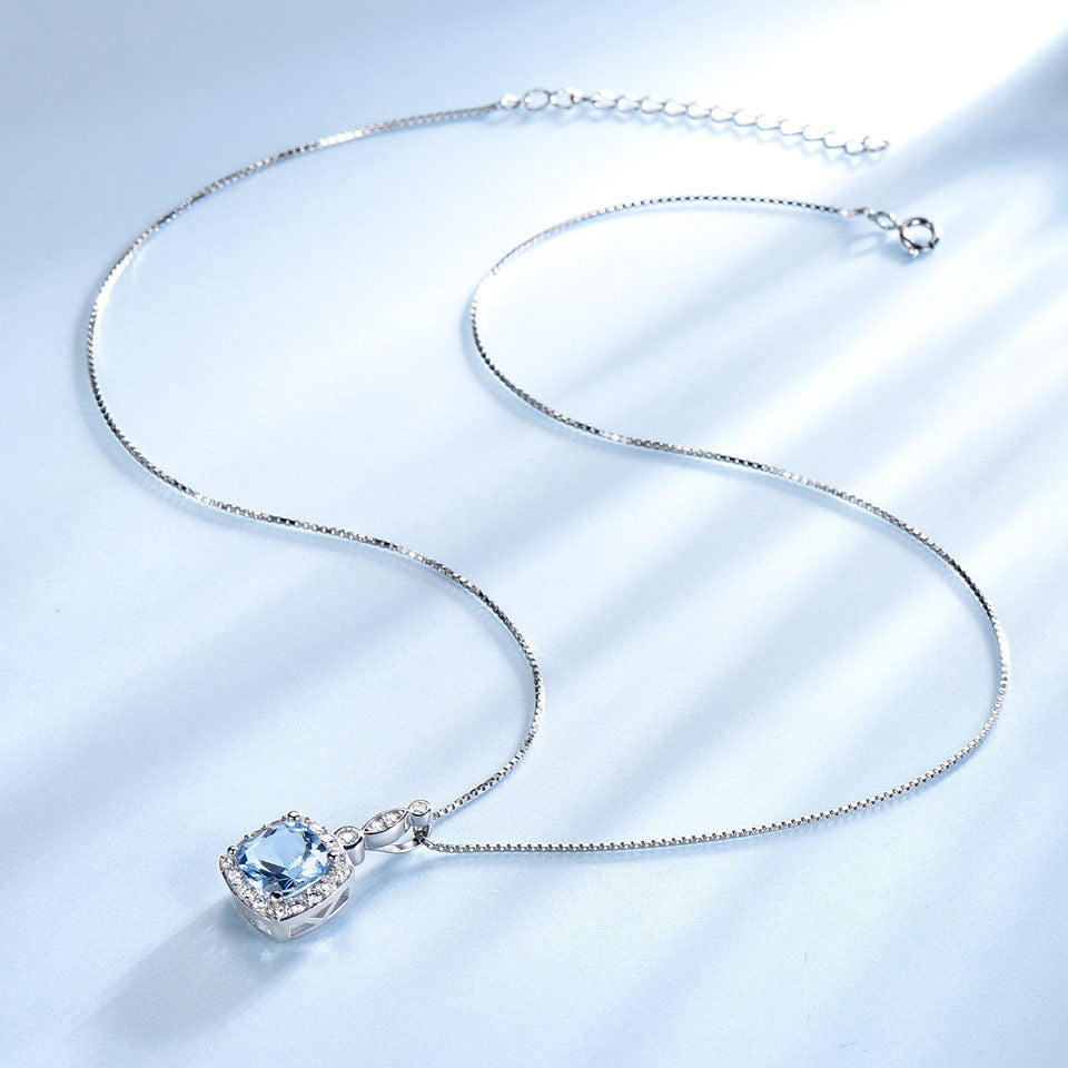 4-Piece Sky Blue Topaz Jewelry Set | 925 Sterling Silver Necklace, Earrings, Ring & Bracelet | Luxurious Gemstone Bridal Set for Women