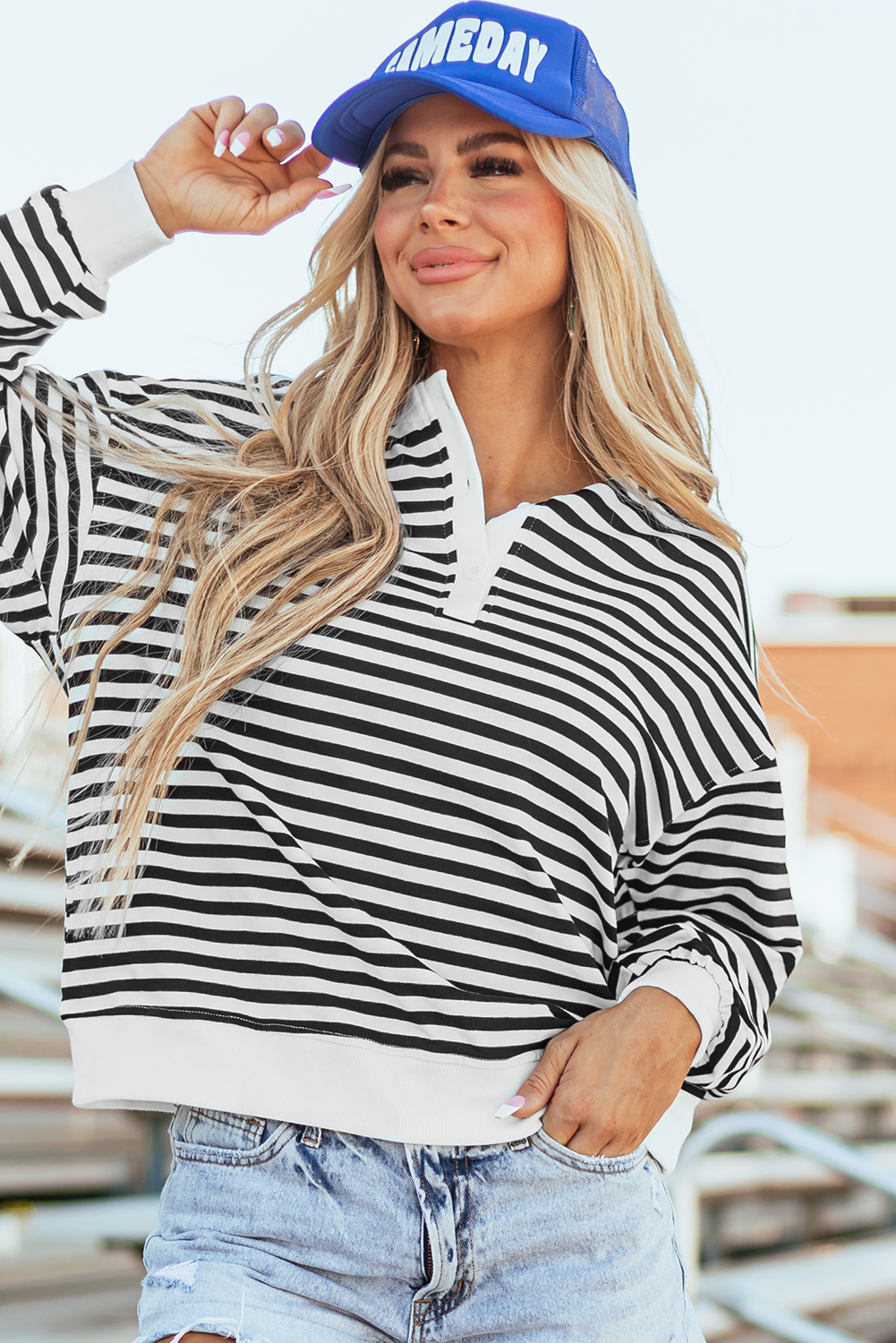 Threaded Pear Amara Stripe Oversized Sweatshirt