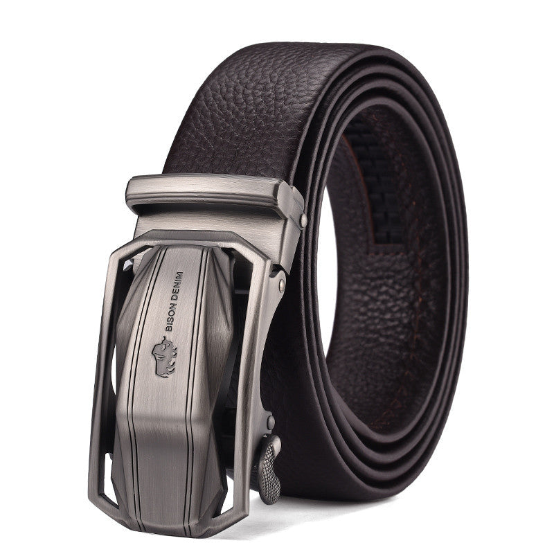 Men’s Business Automatic Buckle Leather Belt | High-Sense Professional Executive Waistband | Trendy Minimalist Sleek Ratchet Belt | Luxury-Label Statuesque Radiant Accessory | 2026 High-Fashion Emerald-Luxe Essential