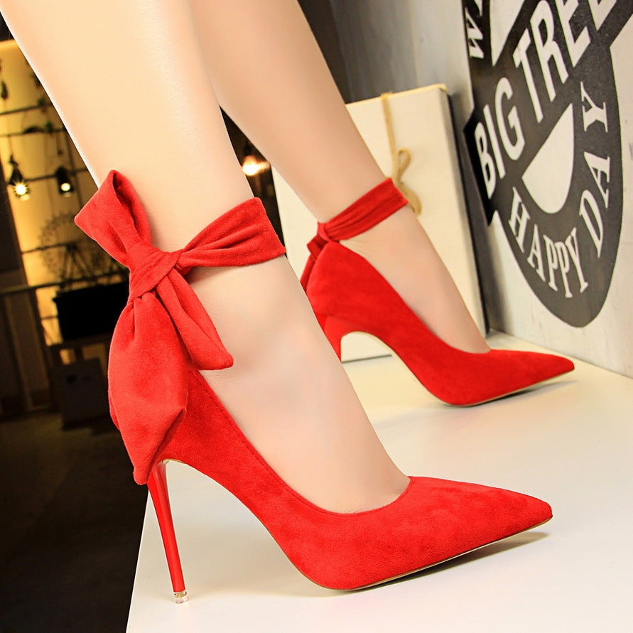 Women’s One-Word Bow-Knot High Heels | High-Sense Pointed-Toe Evening Pumps | Trendy Minimalist Ribbon-Detail Stilettos | Luxury-Label Statuesque Party Shoes | 2026 High-Fashion Radiant Ceremony Footwear
