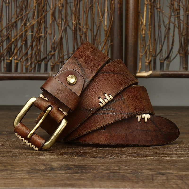 Men’s Handmade Retro First-Layer Cowhide Belt | Genuine Full-Grain Leather Waistband | High-Sense Vintage Aesthetic Belt | Premium Hand-Crafted Luxury Leather Accessory