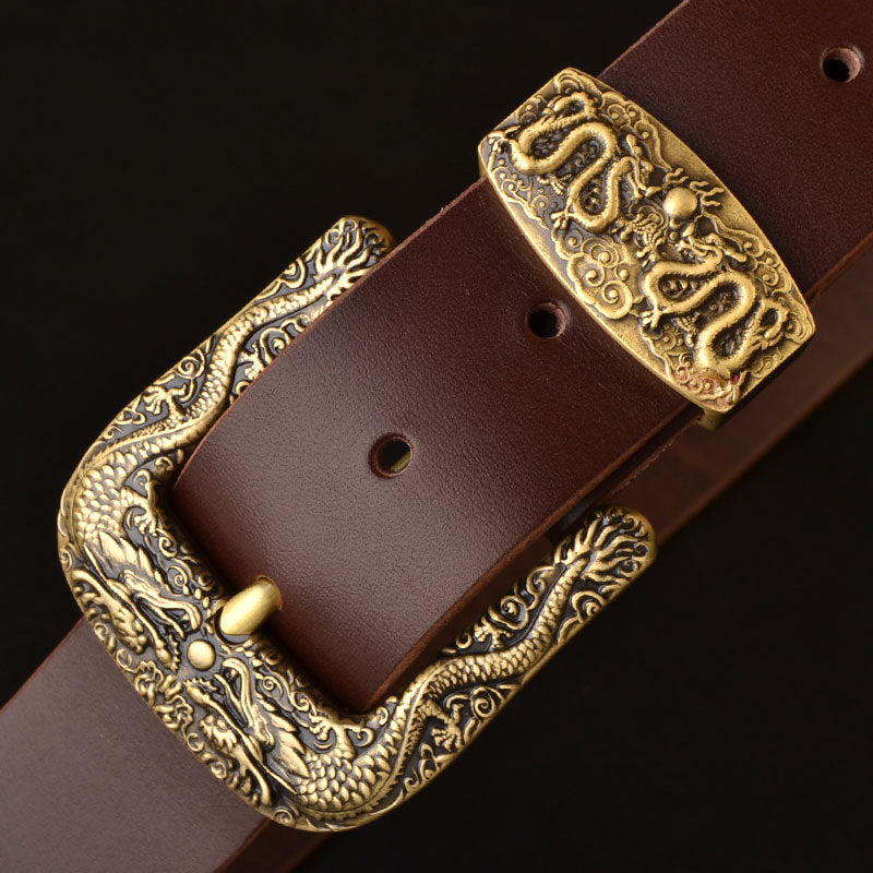 Solid Brass Buckle Men’s Belt | Genuine Full-Grain Leather Casual Belt | High-Sense Handmade Pin Buckle Belt | Trendy Minimalist Leather Waistband | 2026 High-Fashion Durable Business Belt