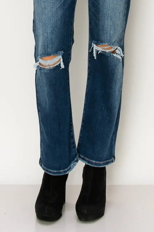 Ariel High Rise Stretch Distressed Straight Jeans