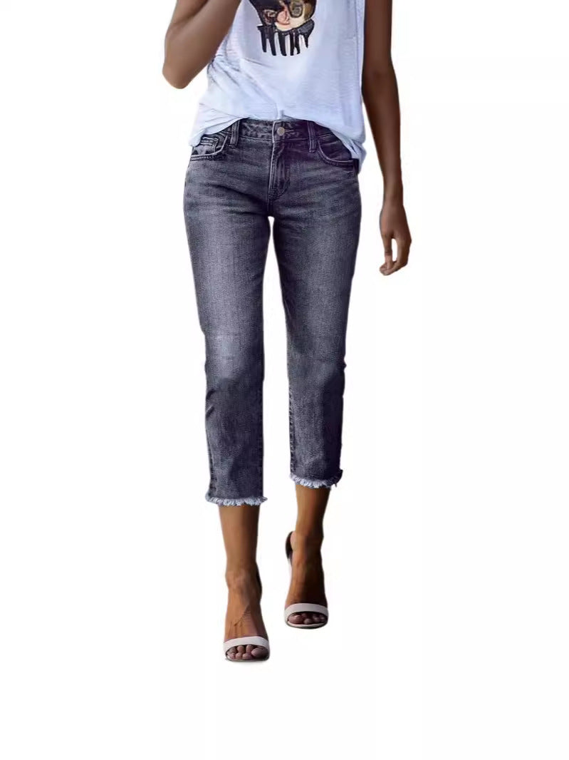 Fashionable Retro Slim Fit Stretch Jeans for Women | High-Waisted Vintage Skinny Denim | Premium Elastic Slimming Blue Jeans | Classic Retro Aesthetic Women's Denim Trousers