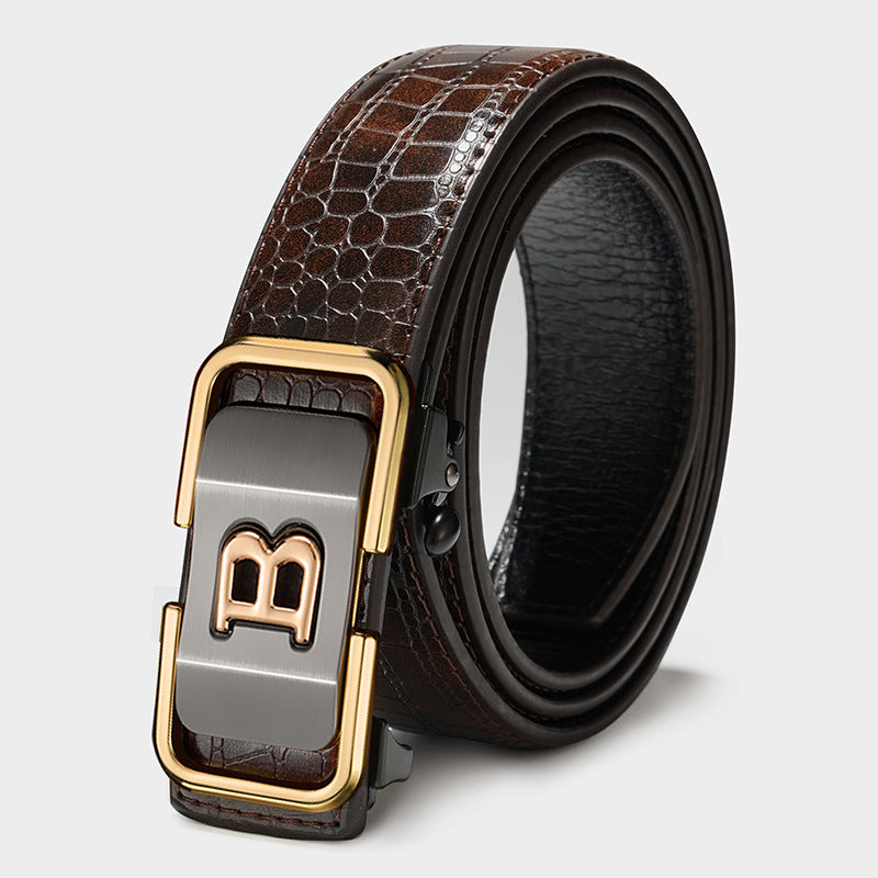 Men’s Automatic Buckle Genuine Leather Belt | High-Sense Professional Waistband for Young & Middle-Aged | Trendy Minimalist Executive Belt | Luxury-Label Statuesque Men’s Accessory | 2026 High-Fashion Radiant Urban Essential