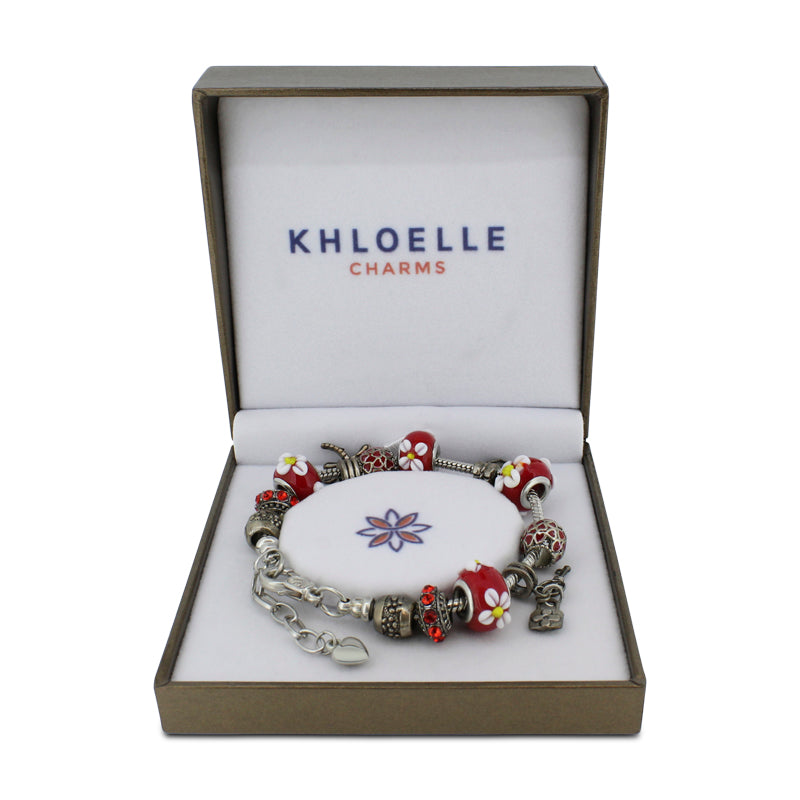 Charm Bracelet Red Flowers And Anchor Khloelle LC0070996