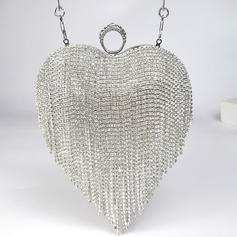 Women’s Tassel Inlaid Diamond Handbag | Luxury Rhinestone Evening Clutch | Sparkling Crystal Party Purse with Tassel | Elegant Diamond-Encrusted Formal Bag | 2026 Trendy Wedding & Gala Handbag
