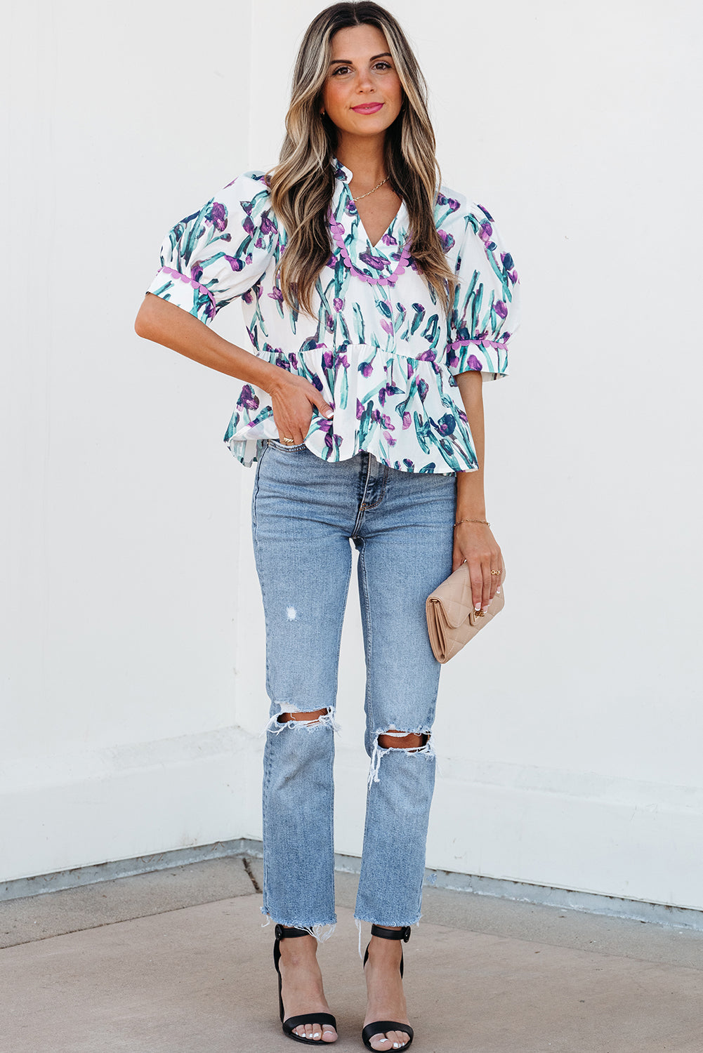 Threaded Pear Raelyn Floral Ricrac Trim Top