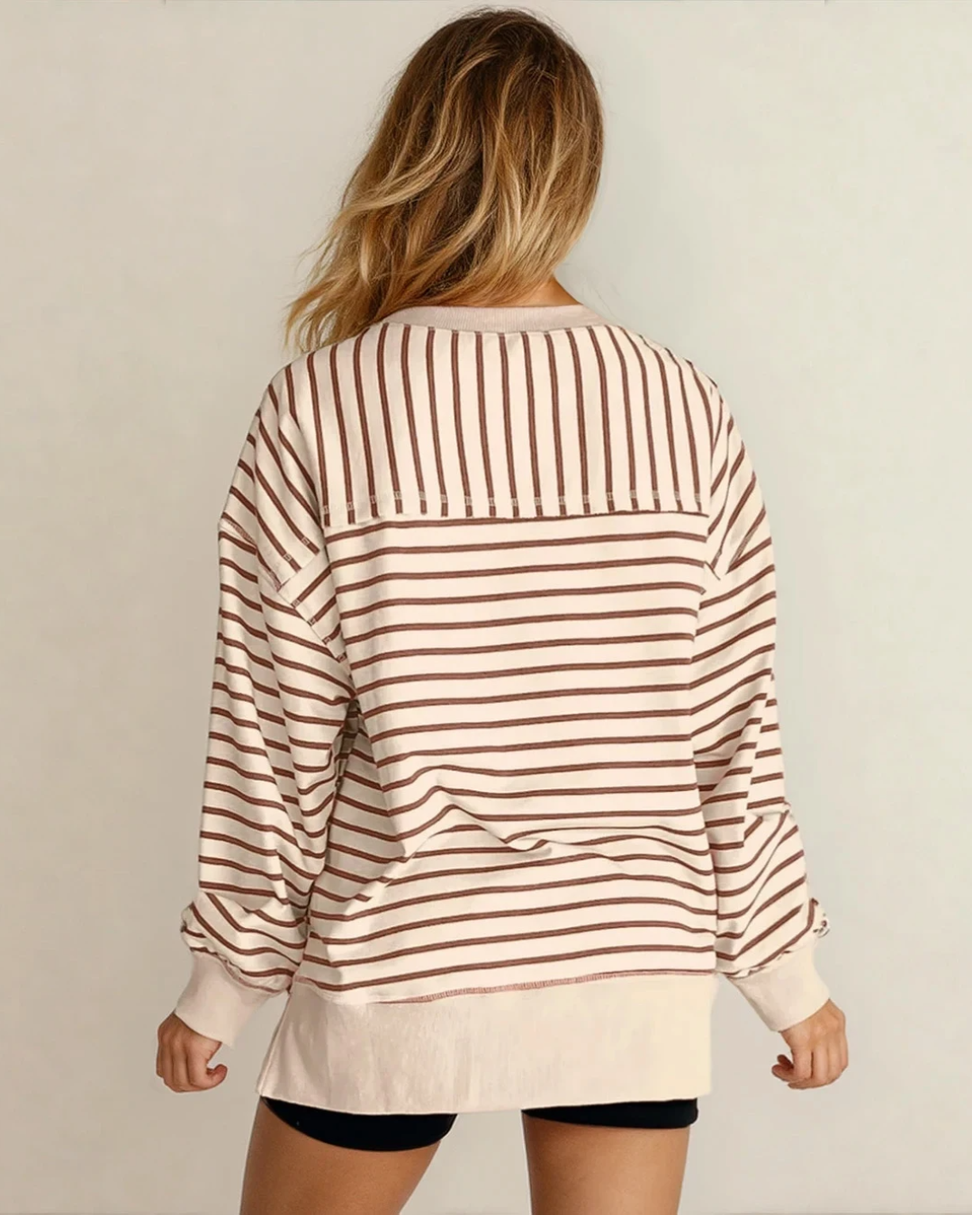 Celeste Stripe Ribbed Band Seam Detail Baggy Sweatshirt