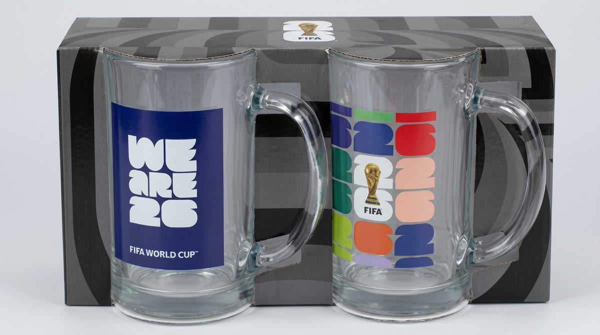FIFA We Are 26 & Trophy Set of 2 Glass Mugs With Handle 21 OZ.