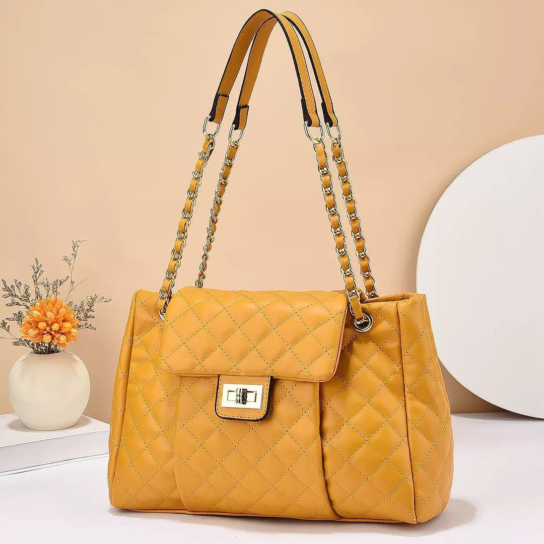 Women’s Quilted Rhombus Chain Shoulder Bag | Large Capacity Embroidery Thread Messenger Bag | Elegant Solid Color Crossbody Tote | Designer Style Diamond Lattice Chain Bag | 2026 Luxury Work & Travel Handbag