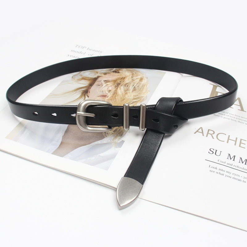Korean Artistic Youth Silver Buckle Womens Slender Waist
