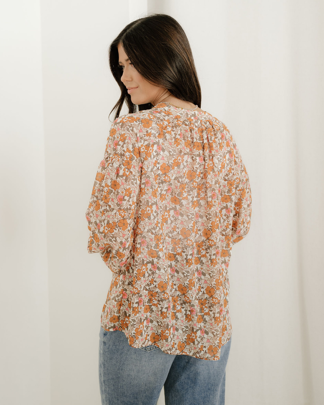 Adaline Floral Puff Sleeve Full Button Shirt