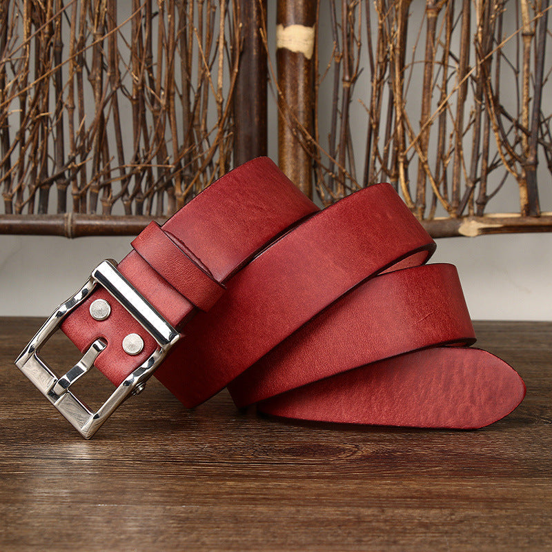 Men’s Retro First Layer Cowhide Leather Belt | Premium Stainless Steel Buckle Waistband | Heavy-Duty All-Match Full-Grain Leather Belt | Vintage Style Men's Executive Belt