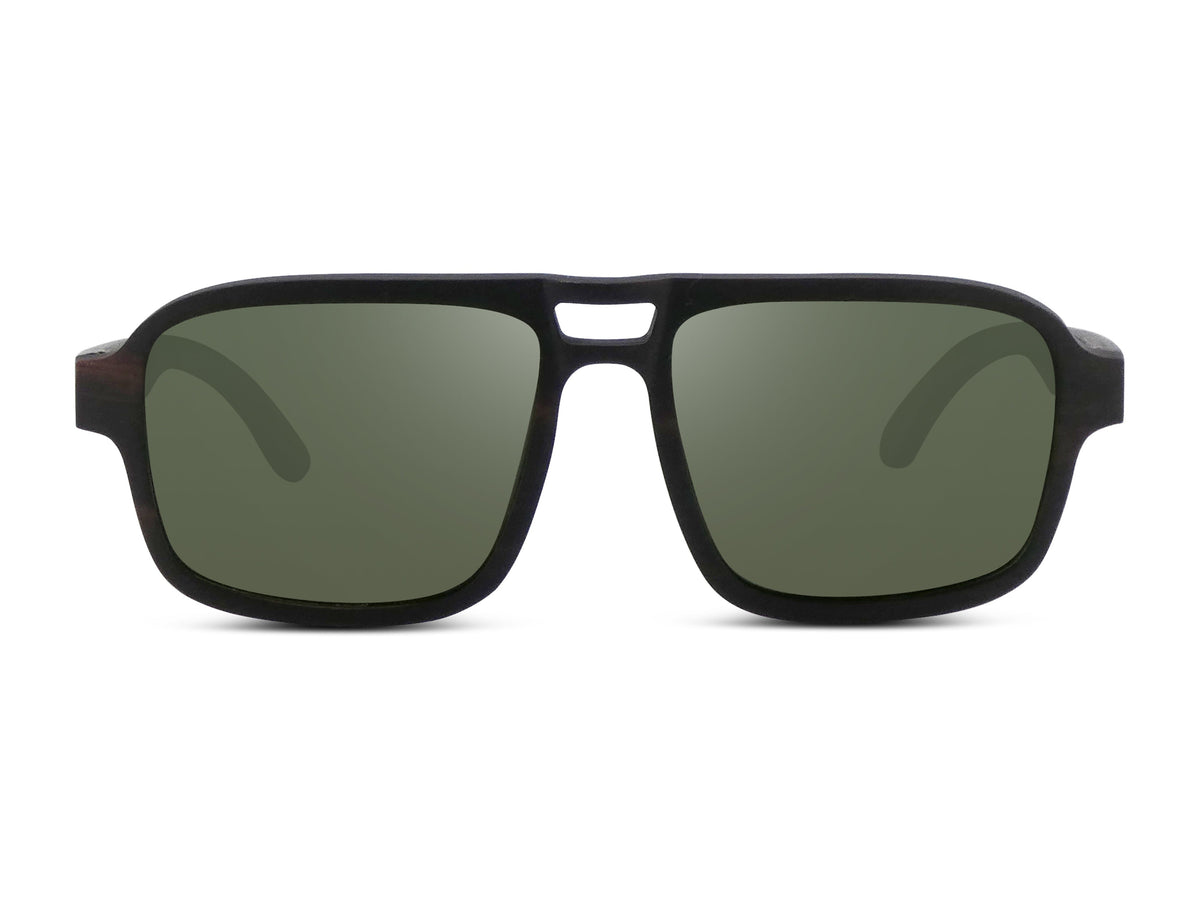 Flyer | Black w/ Green | Wooden Sunglasses
