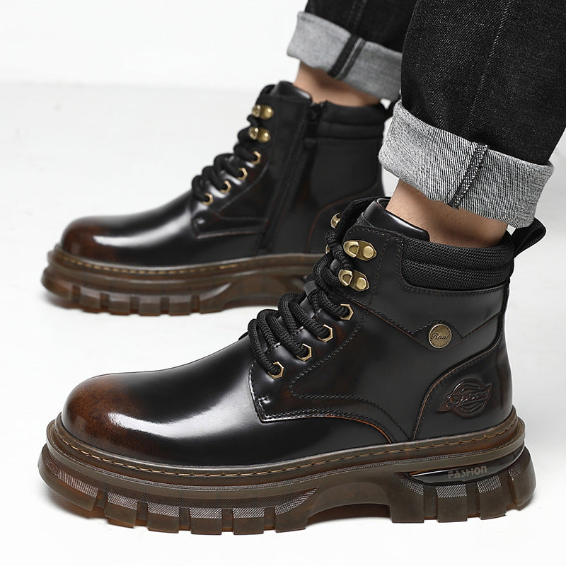 Men’s British Style Platform Boots | Fleece-Lined Warm Winter Combat Boots | High-Sense Genuine Leather Casual Boots | Durable Non-Slip Thermal Ankle Boots for Men