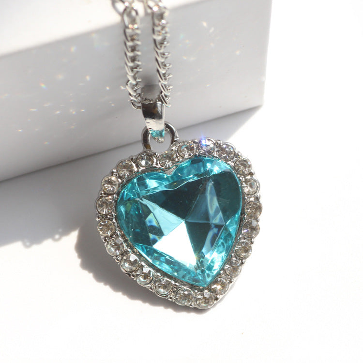 Heart of the Ocean Crystal Necklace | Titanic Inspired Blue Heart Pendant | Luxury Love Sweater Chain for Women | Elegant Deep Blue Crystal Jewelry for Girls