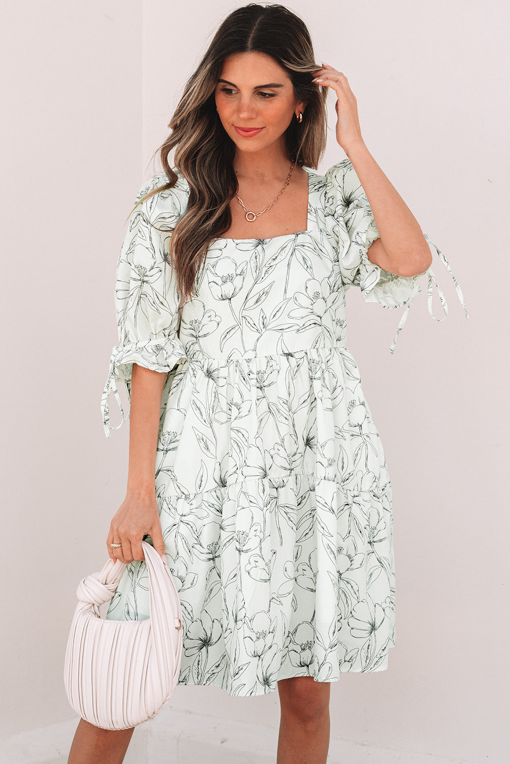 Threaded Pear Ariya Floral Shirred Back Puff Sleeve Dress