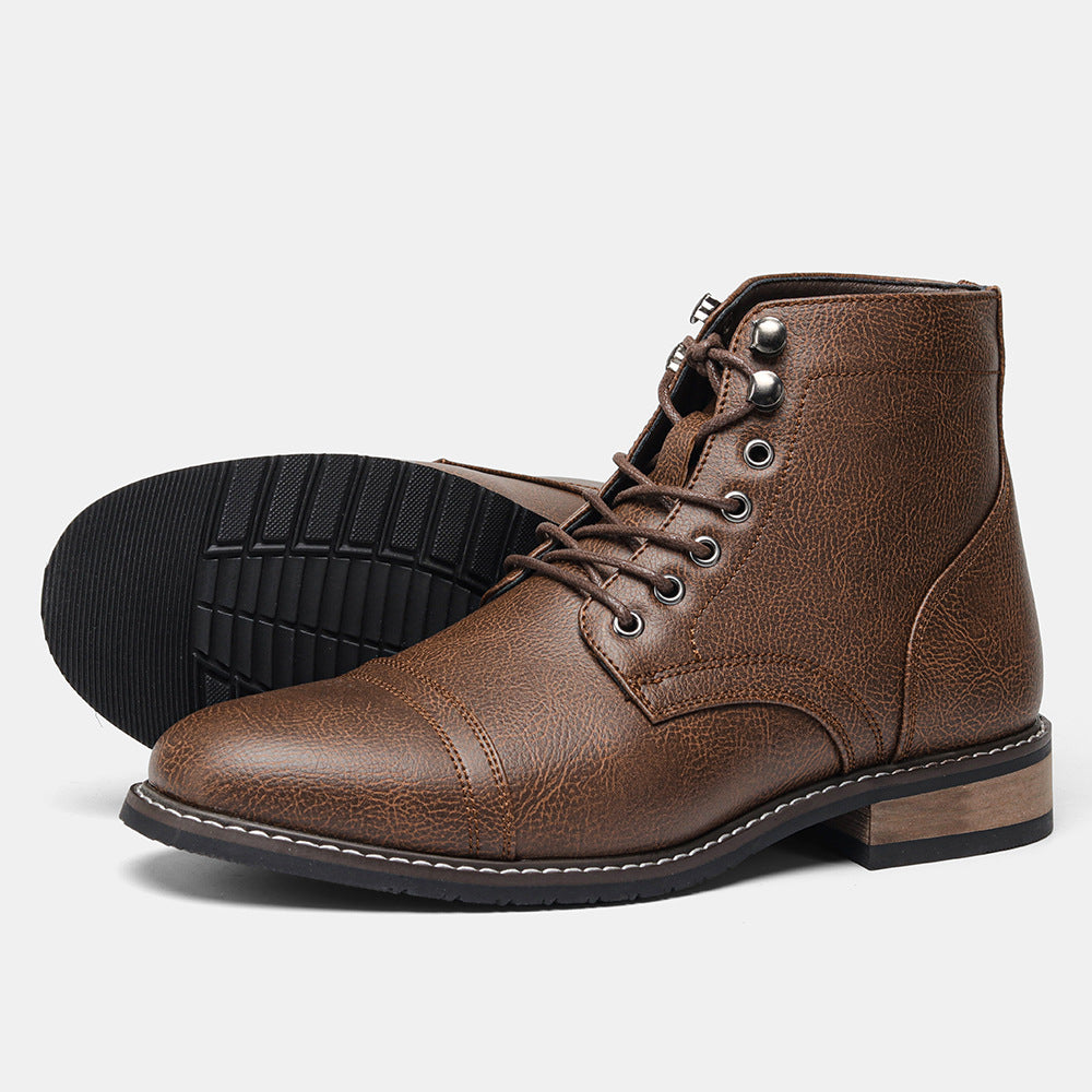 Men’s Vintage Casual Leather Boots | Premium Handcrafted Retro Mid-Top Boots | Rugged Outdoor Leather Walking Boots | Modern Heritage Style Men's Casual Footwear