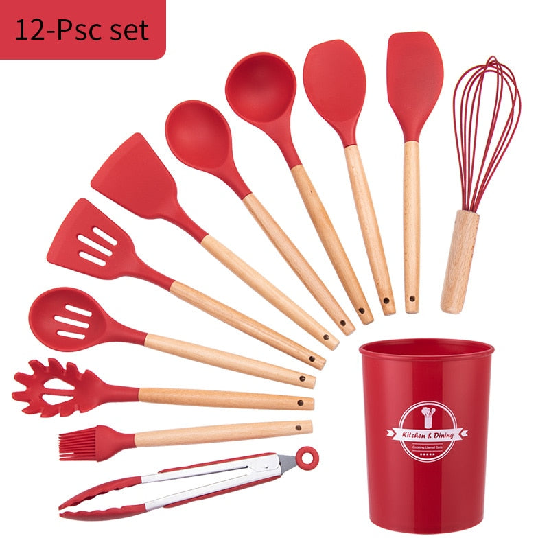 Silicone Kitchen Cooking Utensil Set Standard Non-Stick Silica Heat Resistance Kitchen Tool Accessories