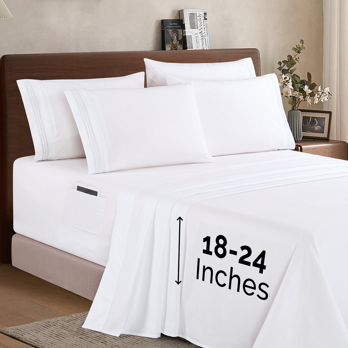 Elegant Comfort Extra deep Pocket 3 Line Embroidery, 6-Piece Sheet Set