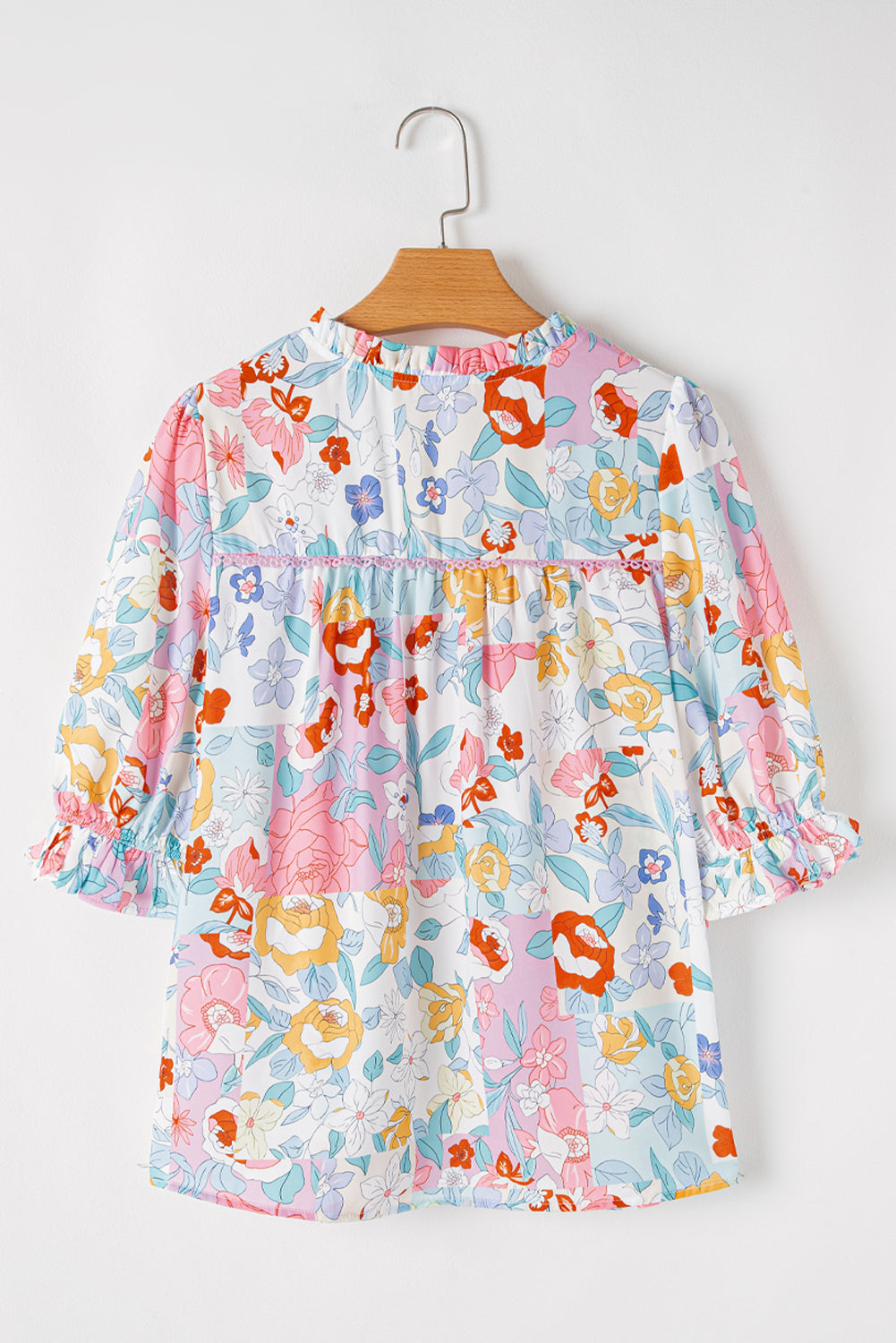 Threaded Pear Solana Boho Flower Half Puff Sleeve Blouse