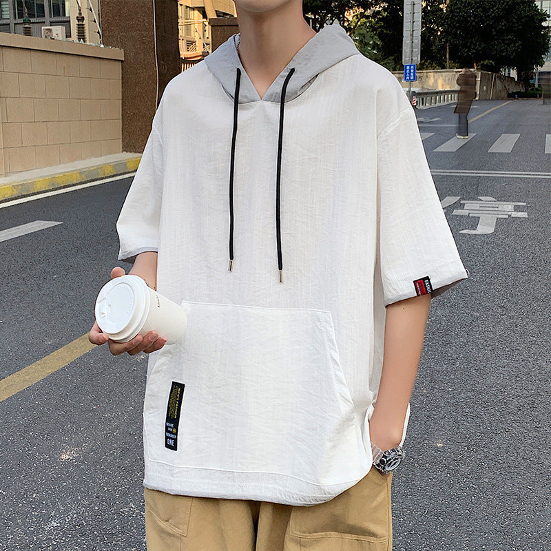 Men’s Loose-Fitting Mock Two-Piece Shirt | Trendy Double-Layer Short Sleeve Top | Urban Streetwear Relaxed Fit Casual Shirt | Modern Contrast Layered Aesthetic Shirt for Men