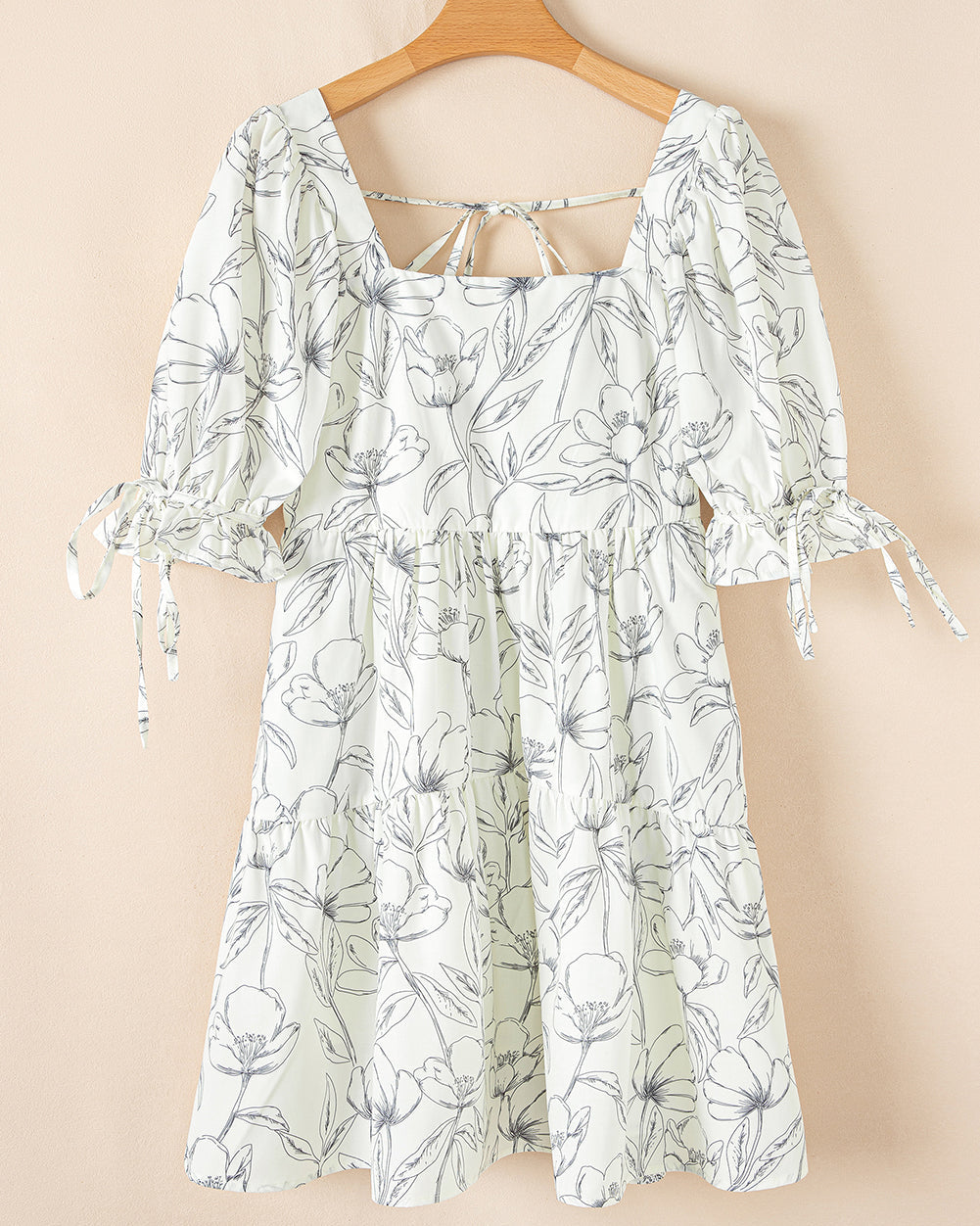 Cleo Square Neck Shirred Back Puff Sleeve Mini Dress