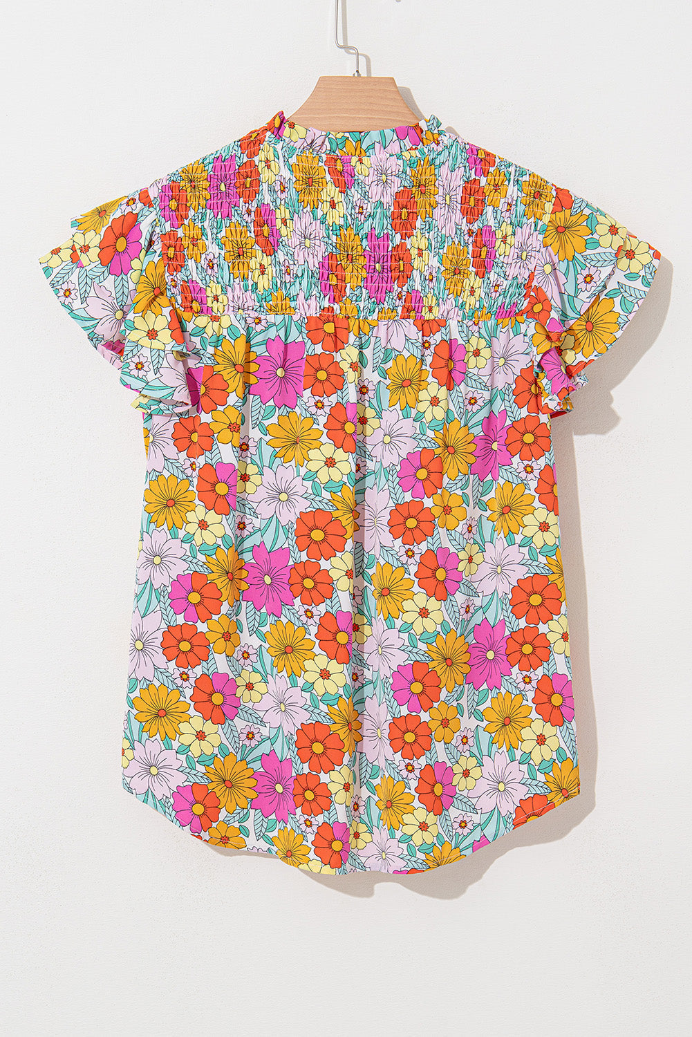 Threaded Pear Leslie Floral Shirred Tiered Ruffled Sleeve Blouse