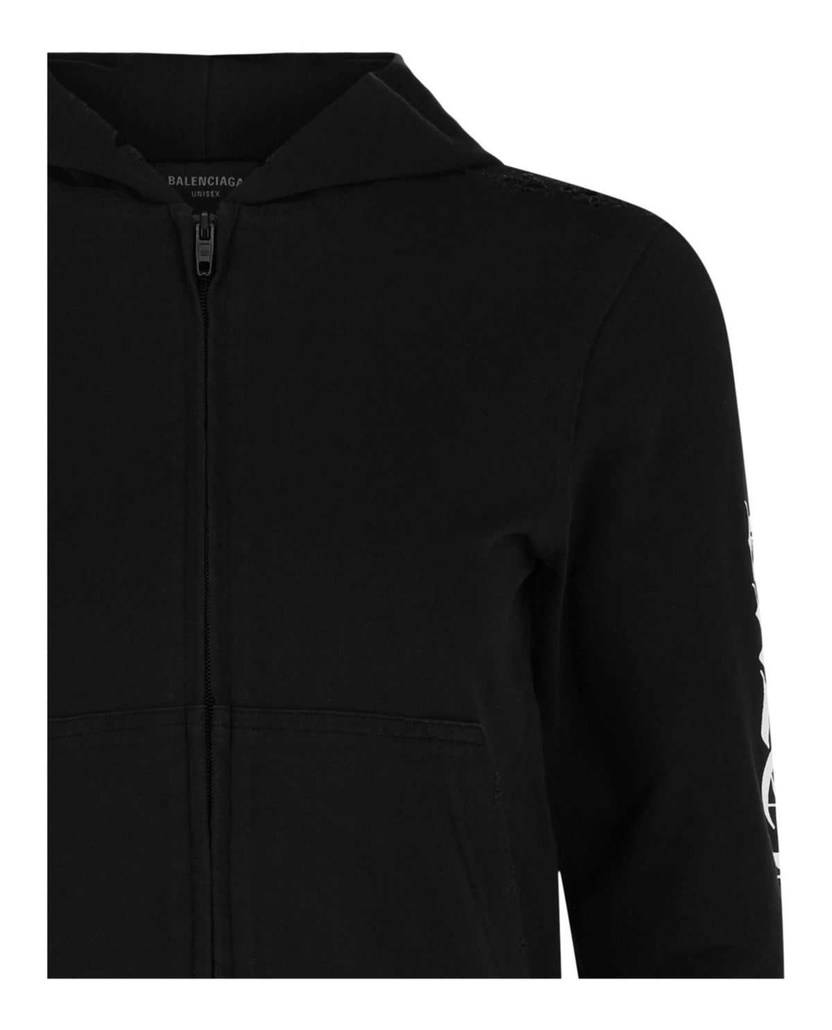 Balenciaga Distressed Print Logo Zip-Up Hoodie