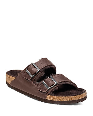Birkenstock Arizona Shearling Waxy Leather Oiled Sandals Regular