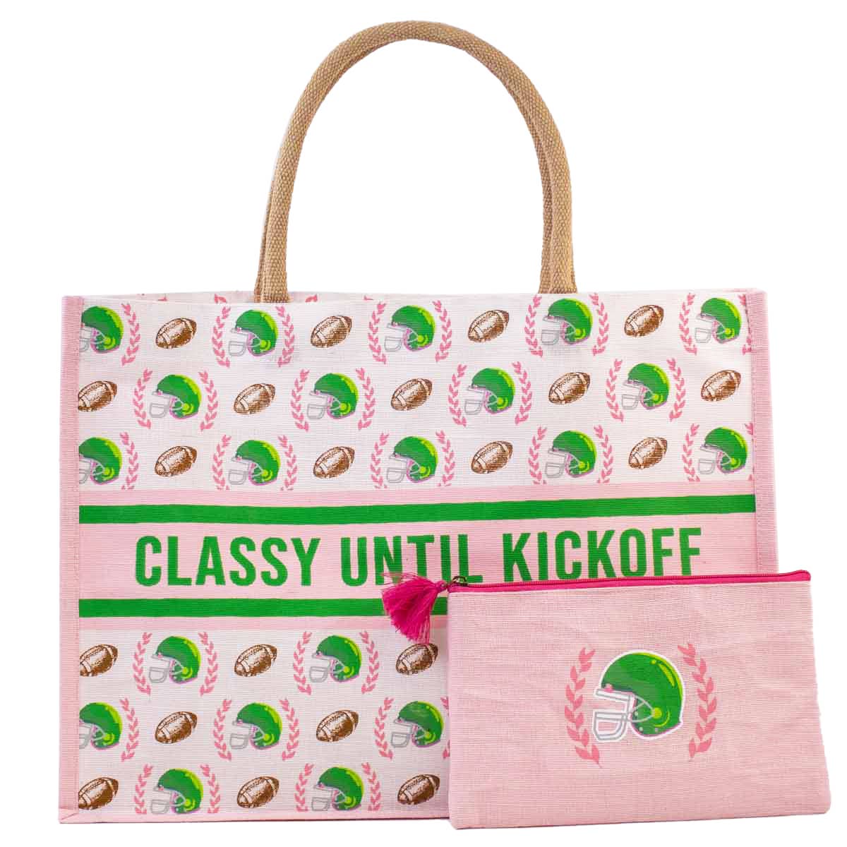 Classy Until Kickoff Juco Tote Pink/Multi 19x14x7.5