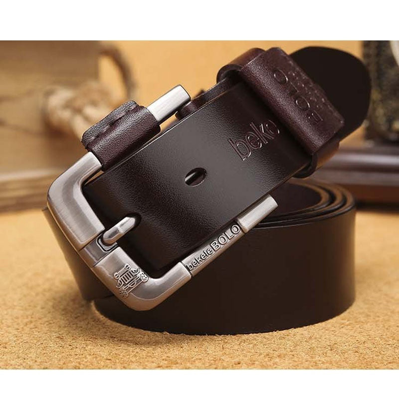 Men’s Genuine Cowhide Leather Belt | Premium Creative Pin Buckle Belt | Factory Direct Real Leather Waistband | Durable Classic Business & Casual Belt for Men