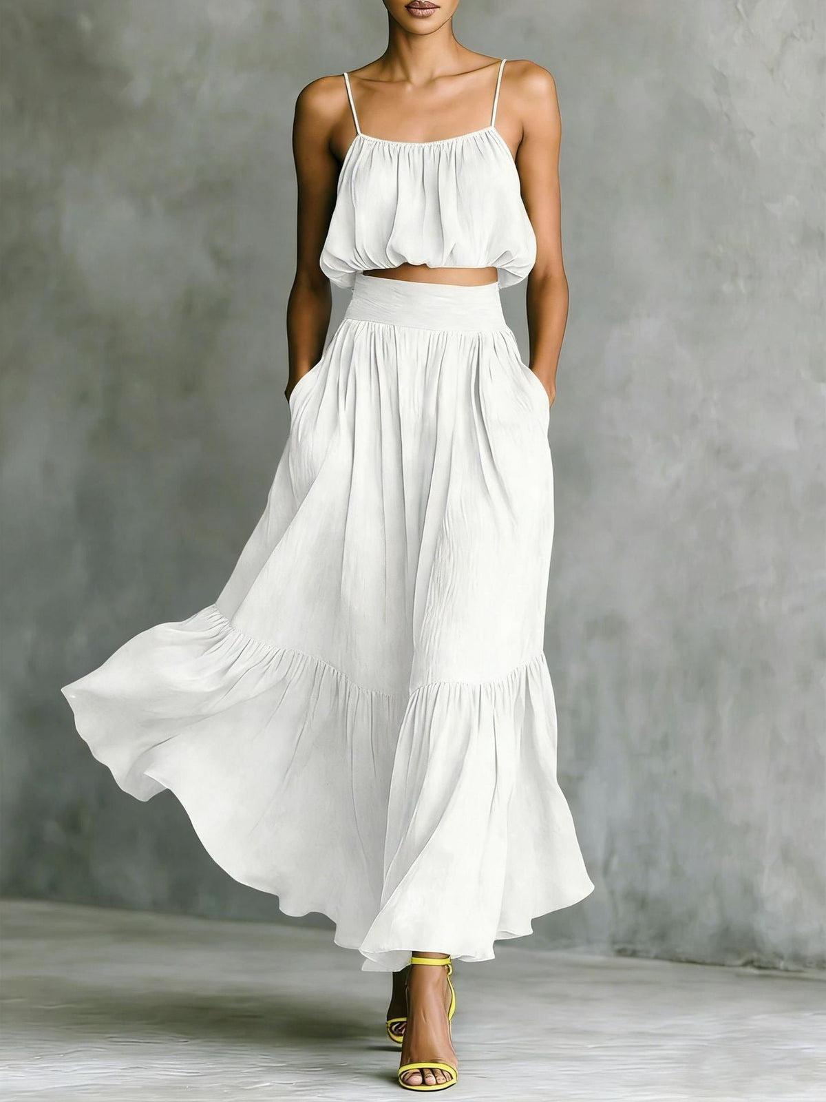 Women’s Two-Piece High-Waist Flared Skirt Set | Elegant Matching Crop Top & Skirt Duo | Luxury Structured Flared Midi Set | Trendy High-Fashion Co-ord Set for Women | 2026 Chic Professional & Social Skirt Suit