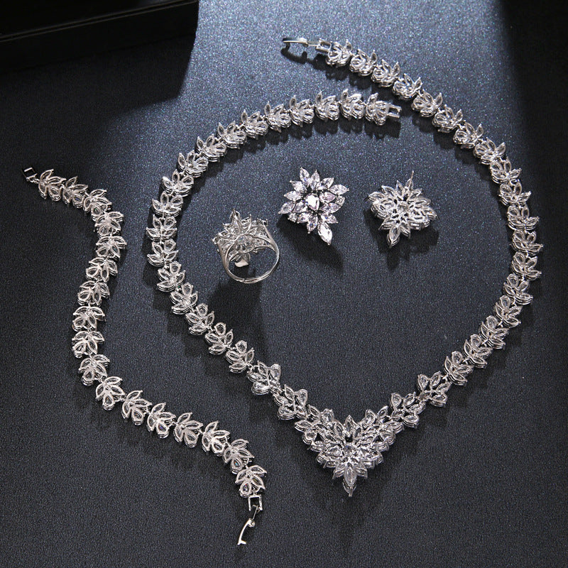 Handcrafted Zircon Jewelry Set | High-Sense Copper Base Luxury Necklace & Earrings | Trendy Minimalist Dazzling Party Wear | Luxury-Label Statuesque Radiant Accessory | 2026 High-Fashion Emerald-Luxe Essential