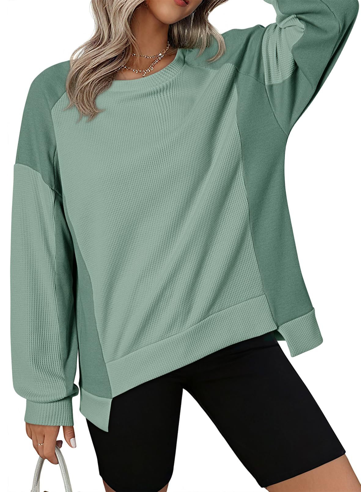 ✨Women's Oversized Waffle Knit Crewneck Long Sleeve Sweatshirts