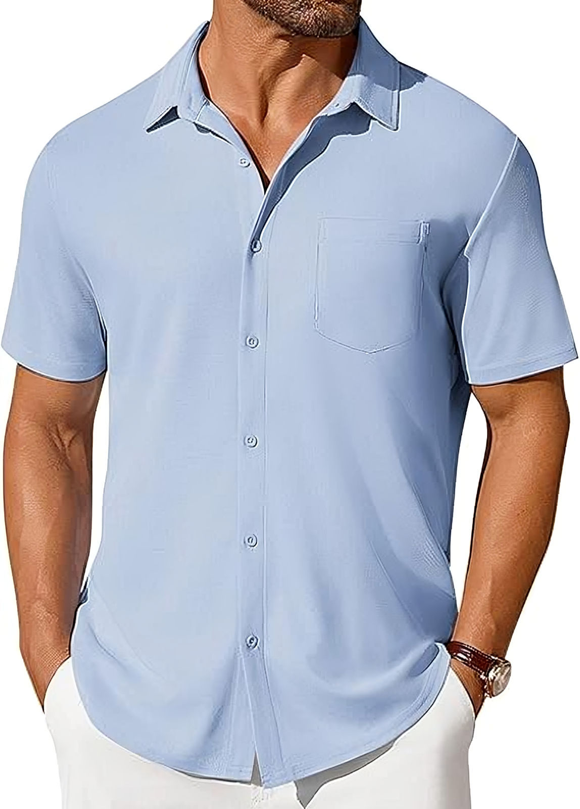 Men’s Short Sleeve Button-Up Shirt | Premium Wrinkle & Crease Resistant Fabric | Non-Iron Modern Business Casual Shirt | Travel-Friendly Lightweight Men's Summer Top