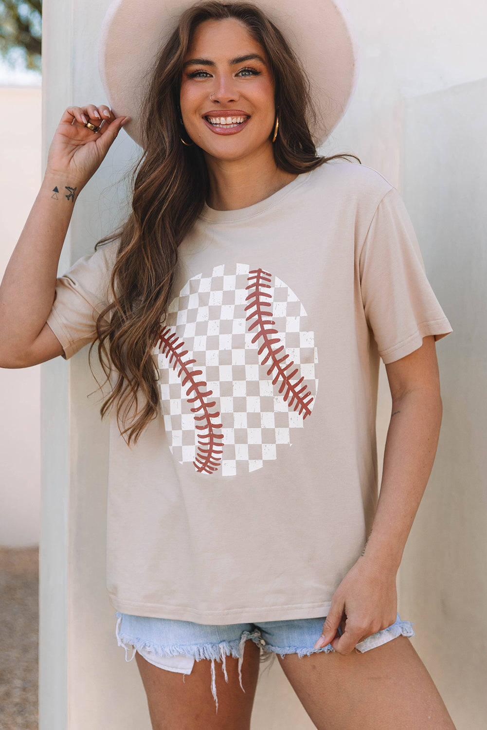 Threaded Pear Checkered Baseball Graphic Tee
