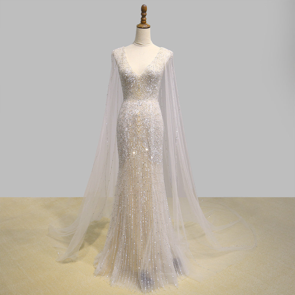 Women’s Fashionable Personalized Shawl Evening Dress | Elegant Cape-Style Formal Gown | Modern Luxury Slim-Fit Party Dress | Trendy Personalized Evening Wrap Dress | 2026 High-Fashion Gala Gown