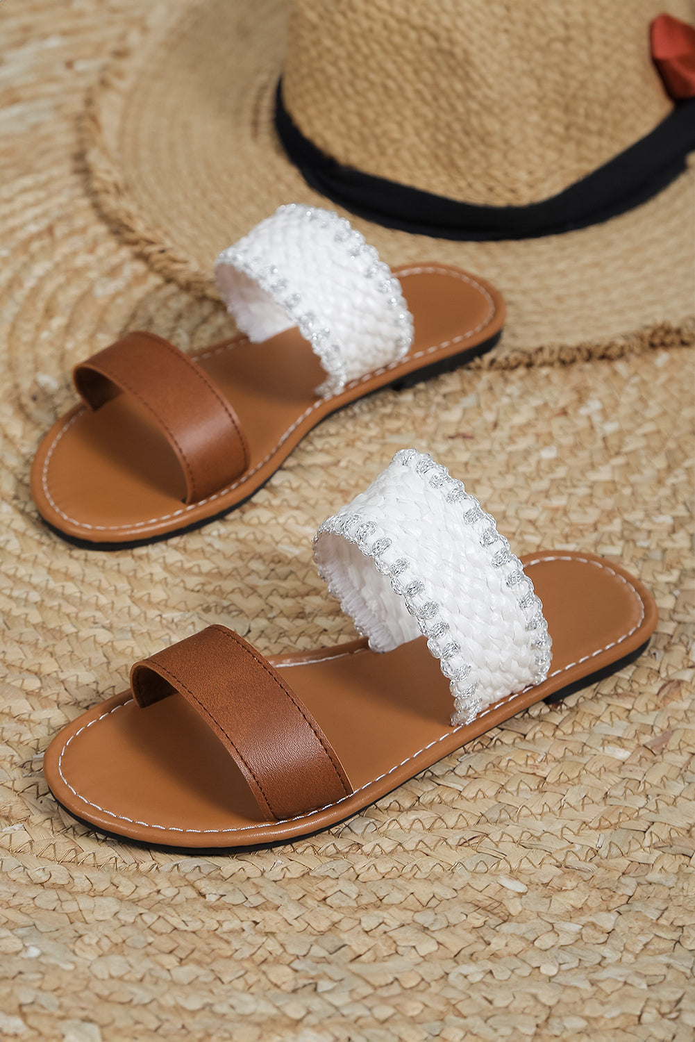 Threaded Pear Woven Strap Flat Sandals
