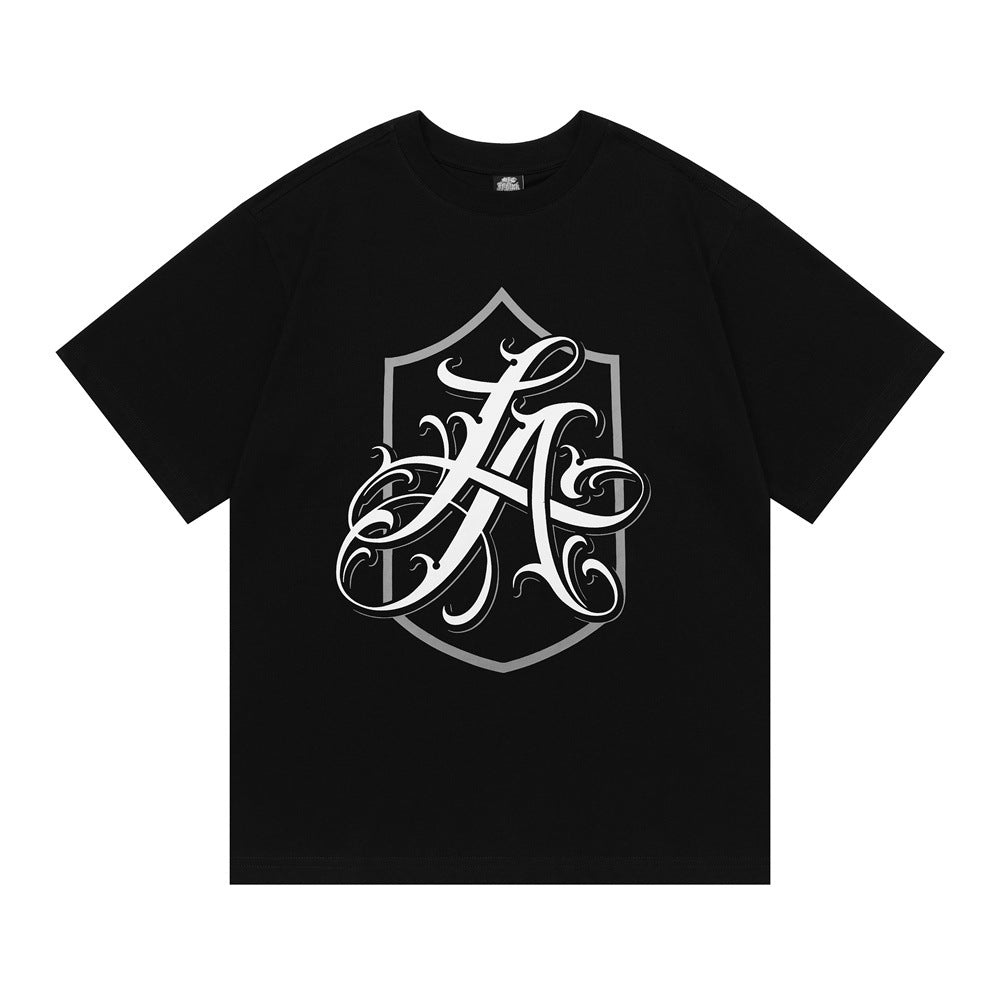 Flower tattoo letter printed short sleeved t-shirt