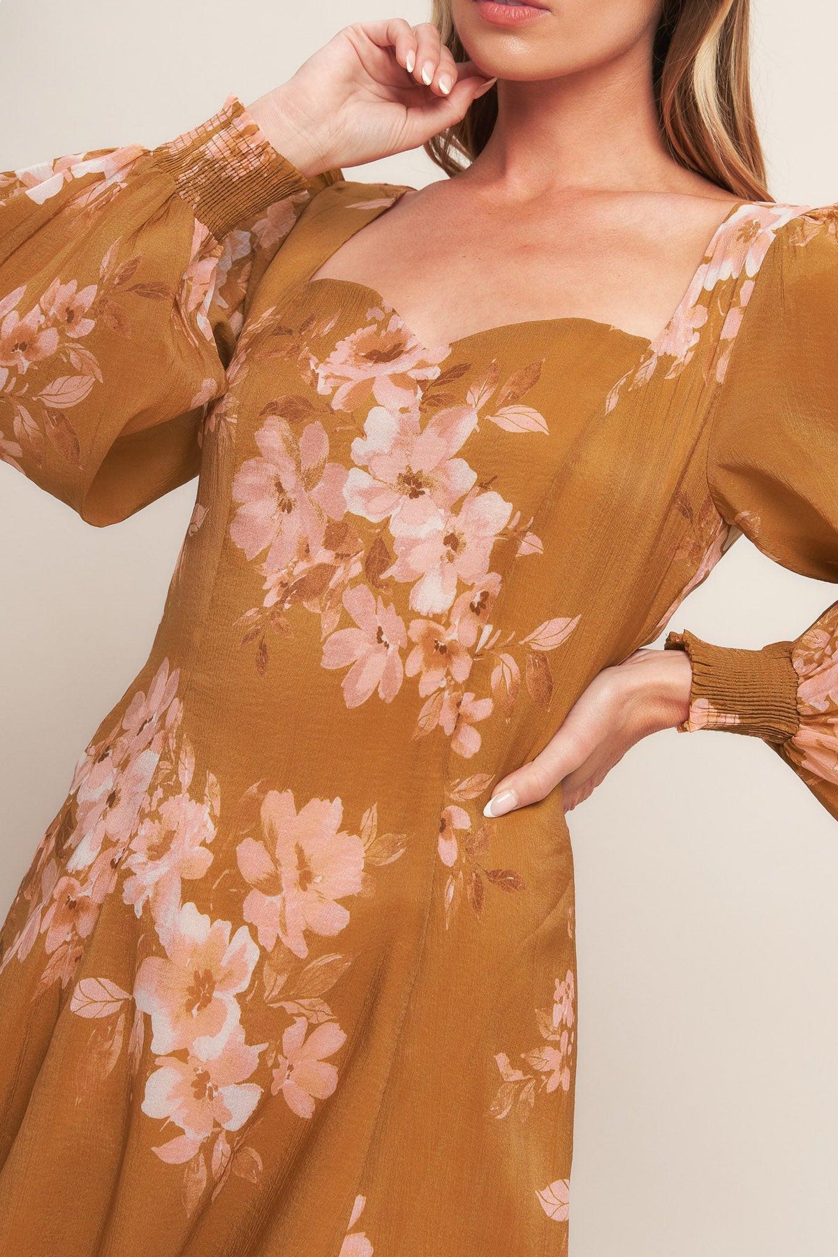 Golden Blossom Woven Ankle Dress