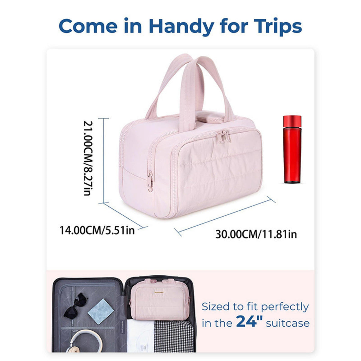 Anna-Kaci Large Capacity Toiletry and Makeup Bag with Wide-Mouth Opening and Multi-Compartment Organizer 12x8.5x5.5in