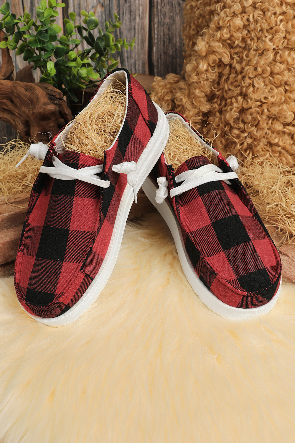 Threaded Pear Kara Vintage Plaid Lace Up Flat Shoes