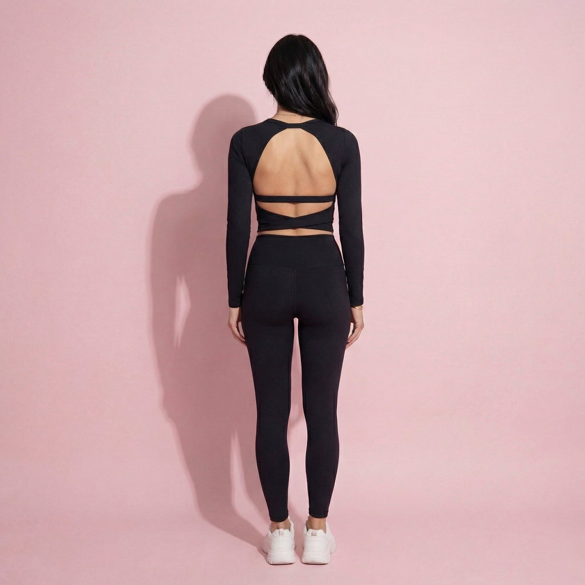 Anna-Kaci Active Women's Long Sleeve Cropped Sports Top with Open Back and Crisscross Strap Detail