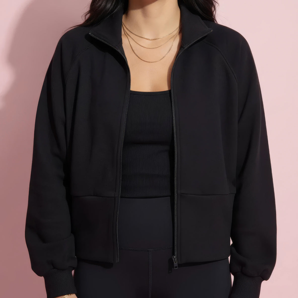 Anna-Kaci Active Women's High Neck Long Sleeve Zip-Up Jacket with Fitted Waistband and Soft Knit Fabric