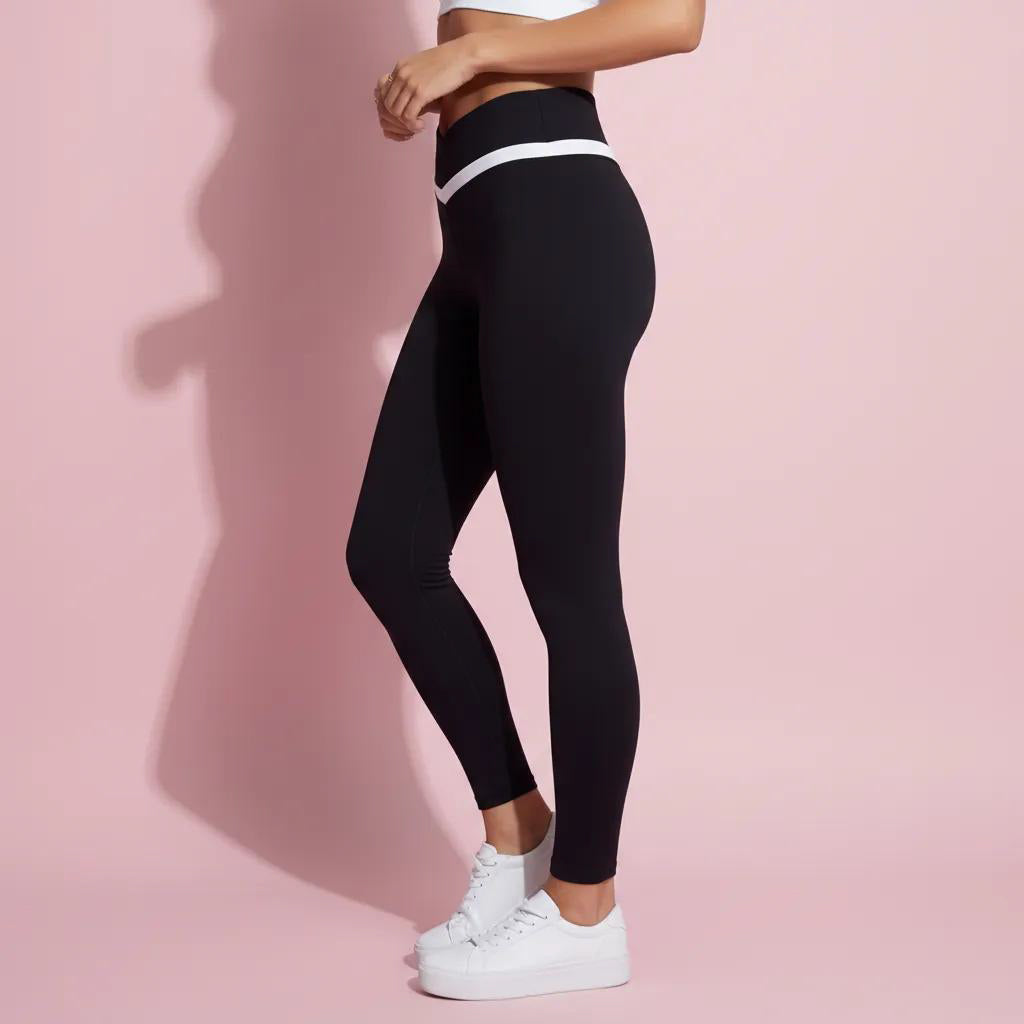 Anna-Kaci Active Women's Crossover Waist Colorblock Full Length Leggings with Stretch Fit Fabric and Contoured Silhouette